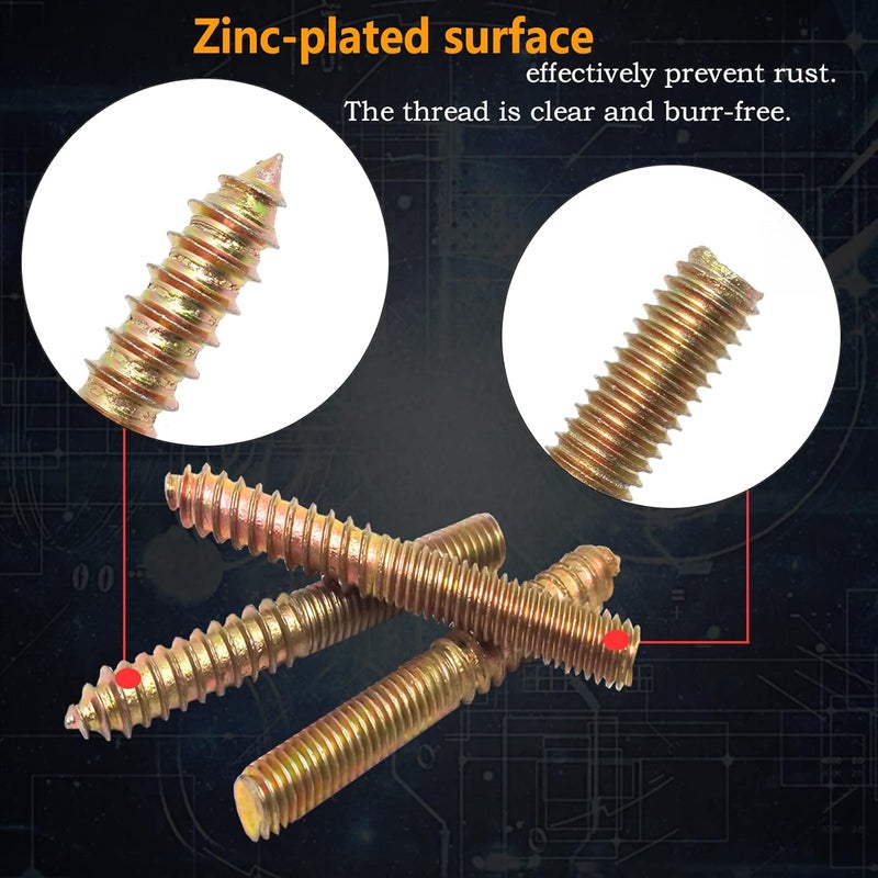 DGZ 10Pcs Hanger Bolts Double Headed Bolts Kit,with (M8x1.25mm) Hanger Bolt Driver, Hanger Bolts for Wood Furniture(M8x55mm) - Image 4